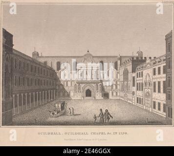 Unbekannter Künstler, Guildhall, Guildhall Kapelle und Kirche in 1720, 1720. Gravur. Stockfoto