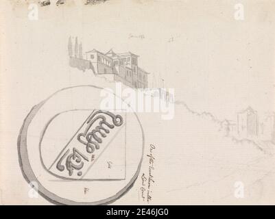 Henry Swinburne, 1743â € "1803, britische, Studie eines Abschnitts Stück von der Lions Court in Alahambra, 1775 bis 1776. Stift und graue Tinte, grau überzogen Graphit auf Medium, mäßig strukturiert, gebläut weiß, Papier gelegt, aufgezogen, mäßig dick, leicht strukturiert, creme, gewebt Papier. Stockfoto