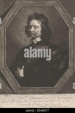 Thomas Johnson, 1651â € "1685, der rechte ehrenvolle Edward, Earl of Clarendon, undated. Mezzotinta auf mittlerem, mäßig strukturiertem, blauweißem, gedeckten Papier. Stockfoto