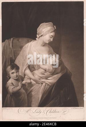 Print made by William Dickinson, 1746â € "1823, British, A Lady and Children, 1780. Mezzotinta auf mittelschwerem, mäßig strukturiertem, cremefarbenen Wove-Papier. Stockfoto