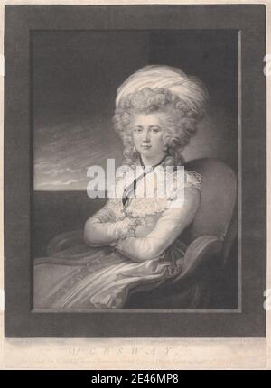 Druck gemacht von Valentine Green, 1739â €"1813, Briten, Mrs. Cosway, 1787. Mezzotint auf mäßig dickem, mäßig strukturiertem, cremefarbenen Papier. Künstler, Stuhl, Kostüm, Kreuz (Objekt), Locken, Ohrringe, Fichu, Kleid, Hut, Horizont-Linie, Musselin, Porträt, Rüschen, Selbstporträt, Turban, Frau. Cosway, Maria Louisa Catherine Cecilia, Baroness Cosway in den Adel des österreichischen Reiches (1760â € "1838), Geschichte Maler und Pädagoge Stockfoto