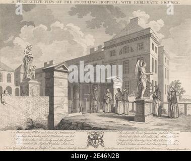 Charles Grignion, 1717â € "1810, britische, EINE Perspektive Blick auf die Foundling Hospital mit emblematischen Figuren, 1749. Gravur. Stockfoto