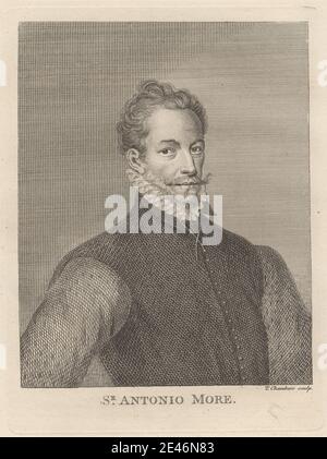Druck von Thomas Chambars, ca. 1724–1789, britisch, Sir Antonio More, undated. Radierung auf mäßig dickem, glattem, cremefarbenen Wove-Papier. Knöpfe, Illustration, Mann, Schnurrbart, Porträt, Posen, Rüsche, feierlich, Weste. Mor, Antonis (geboren 1512-1516, gestorben ca. 1576), Porträtmaler Stockfoto