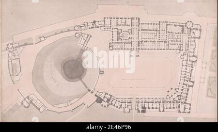Studio of Sir Jeffry Wyatville, 1766–1840, British, Windsor Castle, Berkshire: Plan im Erdgeschoss, nach 1830. Aquarell und Feder und schwarze Tinte auf leicht strukturiertem, mittelschwerem, cremefarbenem Papier. Architektonisches Motiv Stockfoto