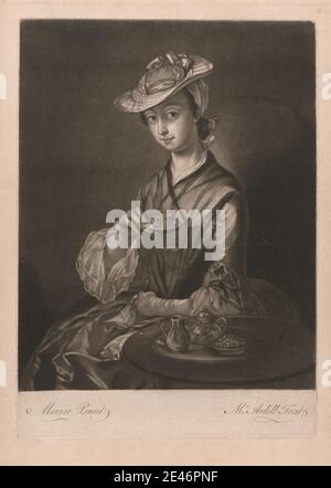 Druck von James McArdell, ca. 1729–1765, Irin, Dame beim Tee, undatiert. Mezzotint. Figurenstudie, Genresubjekt, Tee Stockfoto