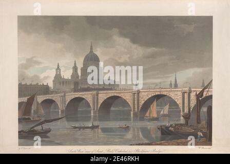 William James Bennett, 1787–1844, britisch, Südwestblick auf die St. Paul's Cathedral und die Blackfrairs Bridge. Aquatinta, handfarbig. Public Domain Stockfoto