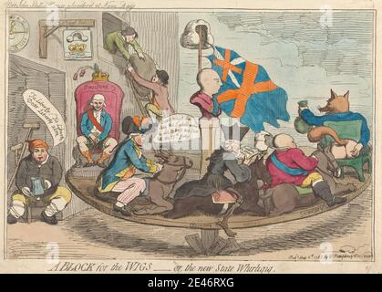 James Gillray, 1757–1815, britisch, A Block for the Wigs - oder, The New State Whirligig, 1783. Radierung, handfarbig. Public Domain Stockfoto