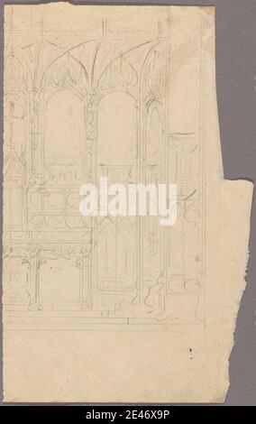 Augustus Welby Northmore Pugin, 1812–1852, britisch, Entwurf für gotische Ornamentik, undatiert. Graphit auf mittlerem, leicht strukturiertem, cremefarbenem Gewehr-Papier. Architektonisches Motiv, Gotik (Mittelalter), Ornamentik, Tracery Stockfoto