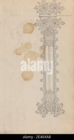 Augustus Welby Northmore Pugin, 1812–1852, britisch, Entwürfe für gotische Ornamente, undatiert. Graphit auf dünnem, leicht strukturiertem, cremefarbenen Papier. Architekturmotiv, Architektur, Design, Gotik (Mittelalter), Ornamentik Stockfoto