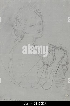 Angelica Kauffmann RA, 1741–1807, Schweizer, aktiv in Großbritannien (1766–81), Selbstporträt, undatiert. Schwarze Kreide, blaue Wäsche, Feder und braune Tinte, und Graphit auf Medium, leicht strukturiert, Creme gelegt Papier. Büste, Figur Studie, Porträt, Skulptur, Selbstporträt. Kauffman, Angelica (1741–1807), Geschichte und Porträtmaler Stockfoto