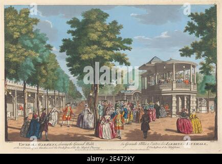 John S. Muller, ca. 1715–1792, deutsch, aktiv in Großbritannien, Vauxhall Gardens mit dem Grand Walk am Eingang des Gartens und dem Orchester mit der Musik nach 1751. Radierung und Gravur, handfarbig. Freizeit. England , Lambeth , London , Southwark , Vereinigtes Königreich , Vauxhall Gardens Stockfoto