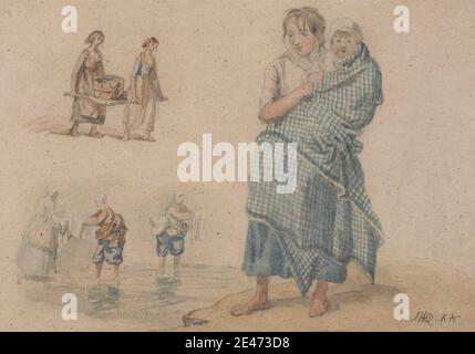 James ward, 1769–1859, Britisch, Schottische Bauernfrauen, undatiert. Aquarell über Graphit auf mittlerem, leicht strukturiertem, beigefarbenem Papier. Figurenstudie, Bauer, Schotte, Frau Stockfoto