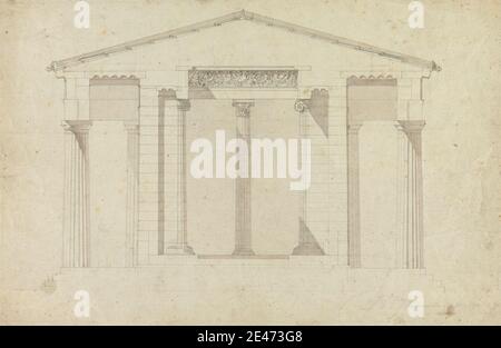 Charles Robert Cockerell, 1788–1863, britischer Tempel des Apollo Epikourios: Abschnitt durch die Cella, undatiert. Graphit, Feder und braune und graue Tinte, und braun waschen auf Medium, mäßig strukturiert, Creme antik gelegt Papier. Architektonisches Thema Stockfoto