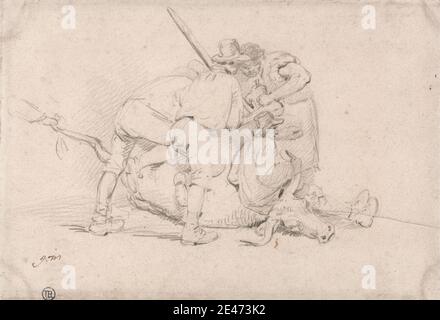 James ward, 1769–1859, britisch, liefert einen Kalb, undatiert. Graphit und schwarze Kreide auf mittlerem, glattem, cremefarbenem Wove-Papier; aufgezogen, mittel, mäßig strukturiert, getuschtes Papier. Tierkunst, Kalb (Tier), Kuh, Genresubjekt Stockfoto