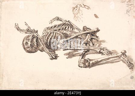 James ward, 1769–1859, britisch, EIN menschliches Skelett, undatiert. Graphit, braune Tinte, braun und grau waschen auf Medium, glatt, Creme gewebt Papier auf Medium, leicht strukturiert, beige gelegt Papier. Skelett, Stillleben Stockfoto