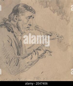James ward, 1769–1859, britisch, Mr. James Derby spielt Violine, undated. Graphit auf Medium, glatt, beige Wove Papier montiert auf Medium, leicht strukturiert, creme gelegt Papier. Mann, Porträt, Violine. Derby, James Stockfoto