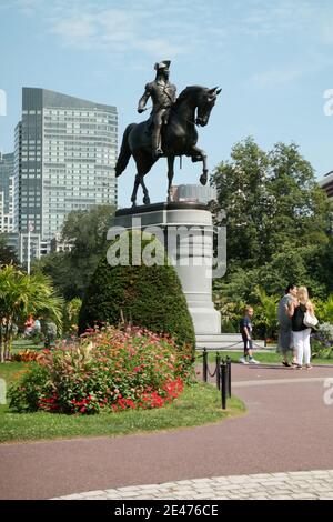 Die George Washington Reiterstatue von Thomas Ball im Public Garden in Boston, Massachusetts, USA. Stockfoto