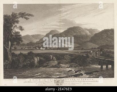 Thomas Vivares, c.1735–c.1790, Britisch, A View in the Island of Jamaica, of Fort William Estate, mit einem Teil des Roaring River von Mr. William Beckford, Esq.r bei Savannah la Marr, 1778. Gravur. Public Domain Stockfoto