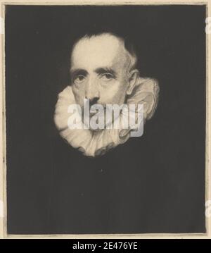 Druck gemacht von Gwendolyn Cross, British, Cornelis van der Geest, undatiert. Mezzotint auf dickem, leicht strukturiertem, beigefarbenem, gewobenem Papier. Bart, Finanzier, Blick, Kaufmann, mittleren Alters, Schnurrbart, Porträt, Posen, Ruff. Van der Geest, Cornelis (1555-1638), Kaufmann und Finanzier Stockfoto