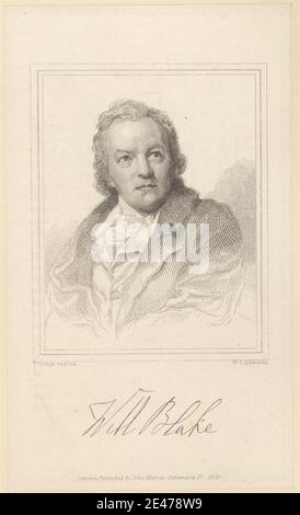 William Camden Edwards, 1777–1855, Britisch, William Blake, 1830. Strichgravur und Radierung auf mäßig dickem, leicht strukturiertem, cremefarbenen Wove-Papier, in Montierung gelegt. Künstler, Mantel, Kostüm, Kravatte, Rüsche, Porträt, Rüsche, Weste. Blake, William (1757–1827), Kupferstecher, Künstler und Dichter Stockfoto