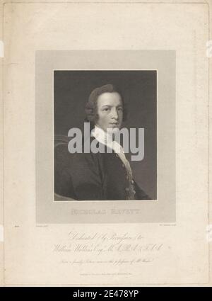 William Camden Edwards, 1777–1855, Brite, Nicholas Revett, 1827. Strichgravur und Radierung auf mäßig dickem, mäßig strukturiertem, cremefarbenen Papier. Stuhl, Mantel, Kostüm, Kravatte, Rüsche, Mann, Porträt, Rüsche, Perücke. Revett, Nicholas (1721–1804), Architekt Stockfoto