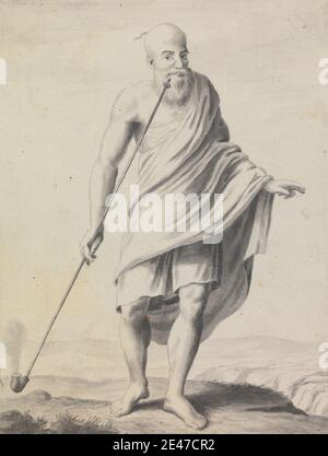 Unbekannter Künstler, Views in the Levant: Study of man with long-stemmed Pipe, ca. 1785. Stift in grauer Tinte, mit grauem Wasch, mit Graphit auf Medium, mäßig strukturiert, creme, getupftes Papier, montiert auf mäßig dickem, glattem, braunem, gewebenem Papier. Figurenstudie, Mensch, Pfeife, Stiel (Objektkomponente). Levant Stockfoto