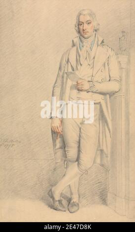 Samuel De Wilde, 1748–1832, britisch, EIN Gentleman, in voller Länge, mit Papier und Bleistift, 1795. Aquarell, Graphit und Farbstift auf Medium, leicht strukturiert, cremefarbenem Papier. Porträt Stockfoto