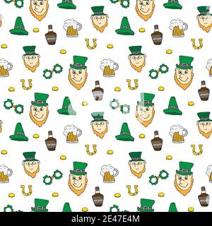 St. Patrick's Day Hand gezeichnet Doodle Nahtloses Muster, Vektor-Illustration Hintergrund. Stock Vektor