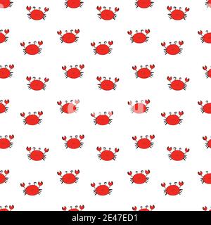 Niedliche Krabbe Nahtloses Muster, Cartoon Hand Gezeichnet Tier Doodles Vektor Illustration Hintergrund. Stock Vektor