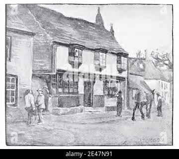 Vintage Illustration von Arthur Tomson vom Star Inn, Alfriston, East Sussex, England. Traditionelles Bild eines alten englischen öffentlichen Hauses. Stockfoto