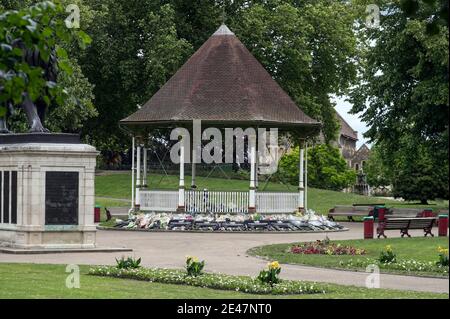 Datei-Foto vom 06/07/20 von Forbury Gardens in Reading, wo David jagt, Joseph Ritchie-Bennett und James Furlong, wurden bei dem Terroranschlag in Reading kurz vor 19 Uhr am 20. Juni getötet. Der Bruder eines der Opfer des Terroranschlags in Reading sagte, dass sein "brillanter" Bruder plante, den Kilimandscharo zu seinem 40. Geburtstag zu besteigen, aber seine Hoffnungen und Träume wurden ohne Grund gekürzt. Ausgabedatum: Freitag, 22. Januar 2021. Stockfoto