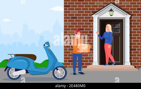 Mann hinterließ Pappkartons mit Waren Stock Vektor