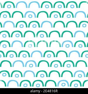 Abstrakte Kurve und Punktmuster Design in blau und grün, niedlichen Vektor nahtlose Wiederholung Illustration. Stock Vektor