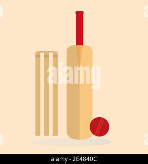 Cricket Ausrüstung flache Vektor-Illustration isoliert auf hellem Hintergrund Stock Vektor