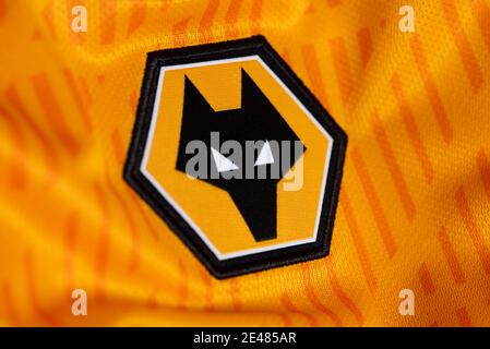 Nahaufnahme des Wolverhampton Wanderers FC Kit 2020/21 Stockfoto