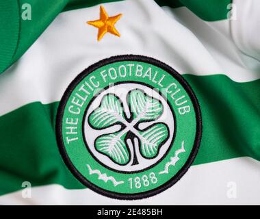 Nahaufnahme des Celtic FC-Abzeichen Stockfoto