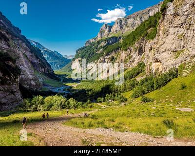 Cirque von Sixt-Fer-a-Cheval (Französische Alpen, Zentral-Ost-Frankreich), im oberen Giffre-Tal. Wanderung im Sommer im cirque von Sixt-Fer-a-Cheval. Wandern Stockfoto