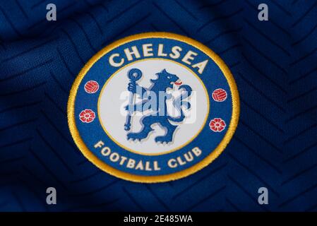 Nahaufnahme des FC Chelsea Trikots 2020/21 Stockfoto