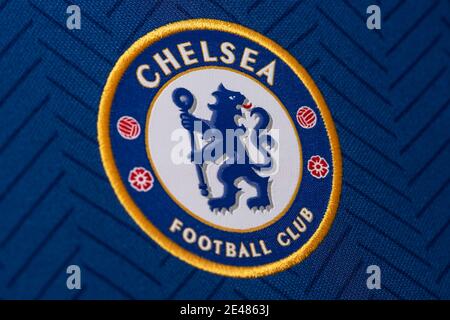 Nahaufnahme des FC Chelsea Trikots 2020/21 Stockfoto