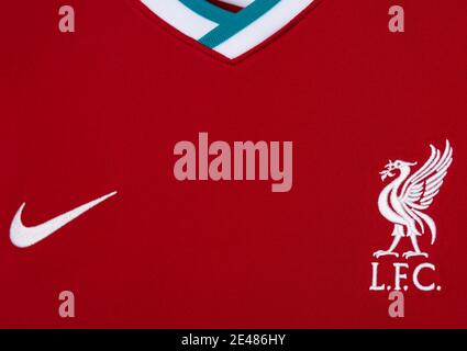 Nahaufnahme des FC Liverpool Trikots 2020/21 Stockfoto
