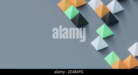 Mehrfarbige geometrische abstrakten Hintergrund mit Pyramidenobjekten 3d Rendering Illustration Stockfoto