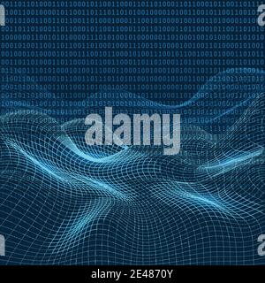 3D Abstract Virtuelle Landschaft, Cyberspace Grid, Netzwerk - Technologie Hintergrund Stock Vektor