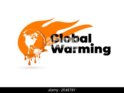 Logo der globalen Erwärmung. Globale Erwärmung, Erdkugel schmilzt. Stock Vektor