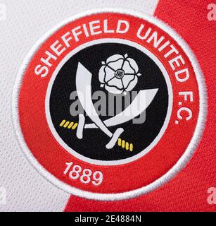 Nahaufnahme des FC Sheffield United Fußballtrikots 2020/21. Stockfoto