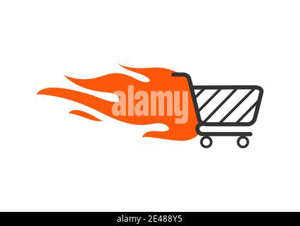 Warenkorb mit Feuer. Schnelles Shopping-Konzept . Stock Vektor