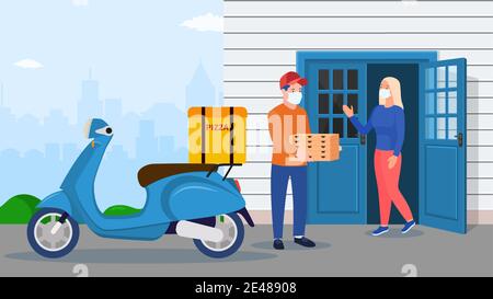 Der Lieferer brachte einen Haufen Pizzaboxen Stock Vektor