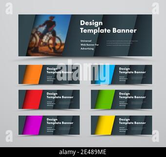 Vorlage von horizontalen Vektor Web-Banner mit diagonalen Elementen und Platz für Fotos. Set aus verschiedenen Farben mit Material Design-Stil. Stock Vektor