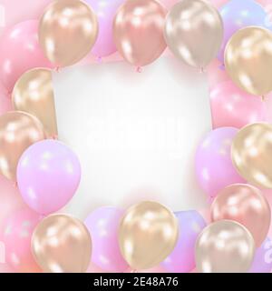 Hintergrund von realistischen glänzenden Kugeln mit einem leeren Blatt Papier. Vorlage für die Feier von Happy Birthday, Valentinstag, Hochzeit Stock Vektor