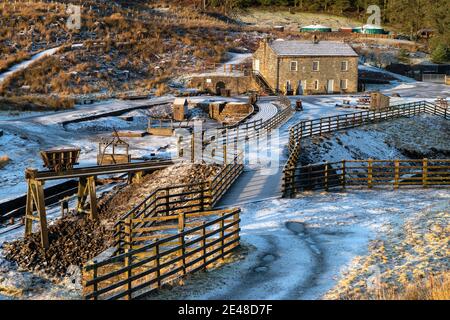 Killhope Mine, County Durham, UK - Montag, 27. Januar 2020 - der erste von vielen Schneeschauern traf County Durham heute Morgen als die ÔPest aus dem Westen Stockfoto