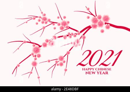 Chinesisches Neujahr 2021 Mit Bluten Tapeten Jahr Des Ochsen Chinesische Ubersetzung Happy Chinese New Year Jahr Des Ochsen Stock Vektorgrafik Alamy